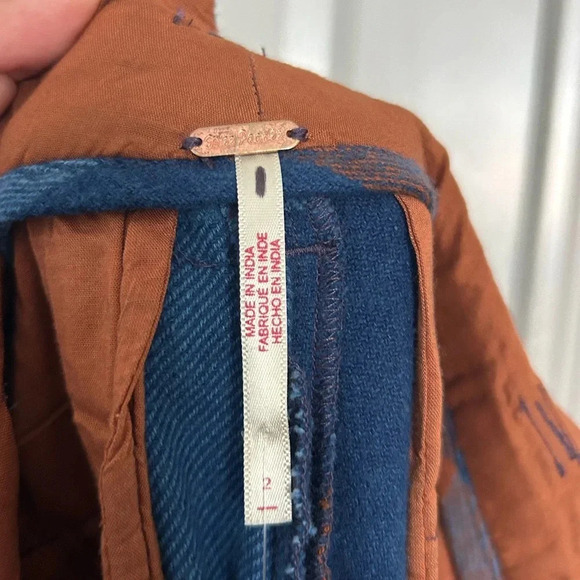 Free People Plaid Blue Brown Wide Leg Trouser size 2 NWOT - Picture 9 of 12